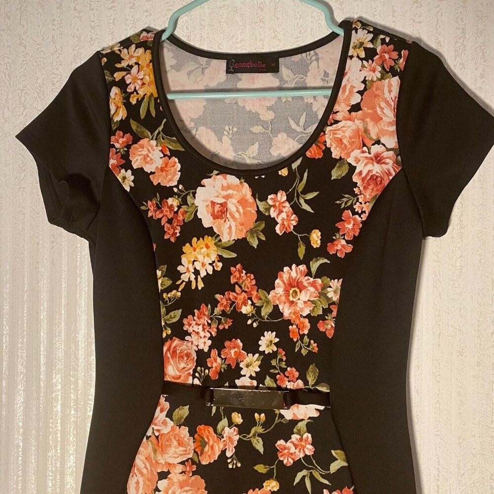 Annabelle Women's‎ Slimming Floral Sheath Dress Short Sleeve Black Size Medium - Picture 3 of 10